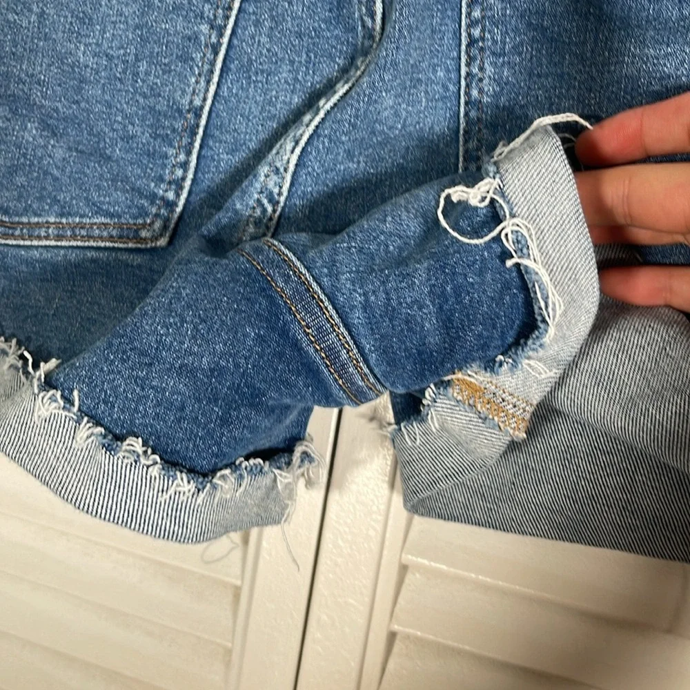 Madewell High Rise Denim Jean Shorts Frayed Hem Size 27 Cutoff Style‎